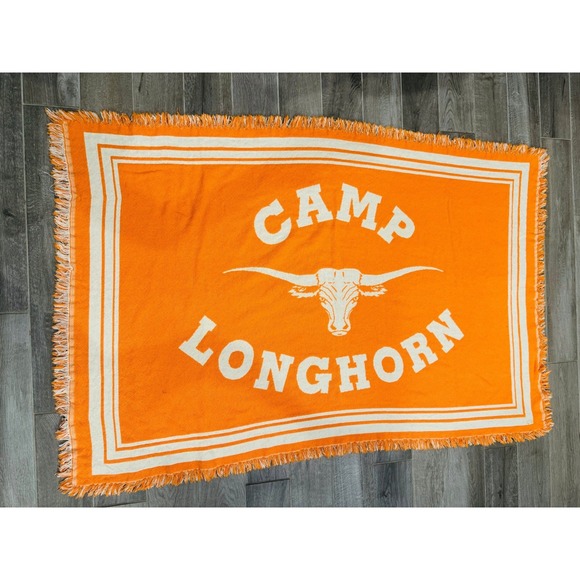 Camp Longhorn Other - Camp Longhorn Longhorn Logo Woven Fringe Blanket Throw Orange 46x70 Texas Retro
